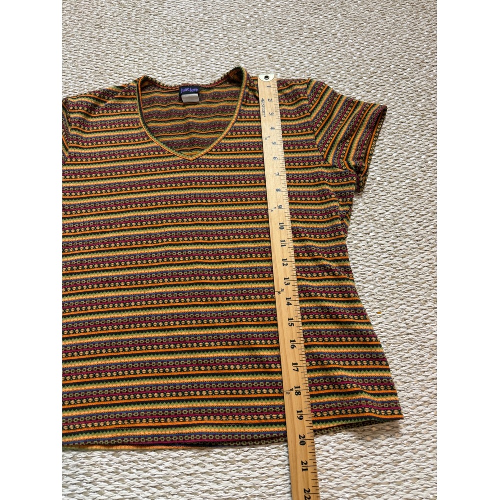 Juncture Large Short Sleeve Knit Striped Top Multi-Color Retro Y2K textured - Picture 6 of 7
